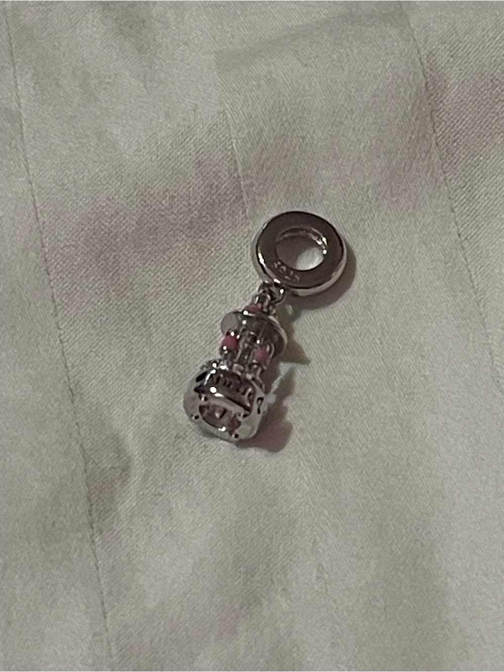925 Sterling Silver Carousel Charm with Pink Enamel Accents - Picture 1 of 9